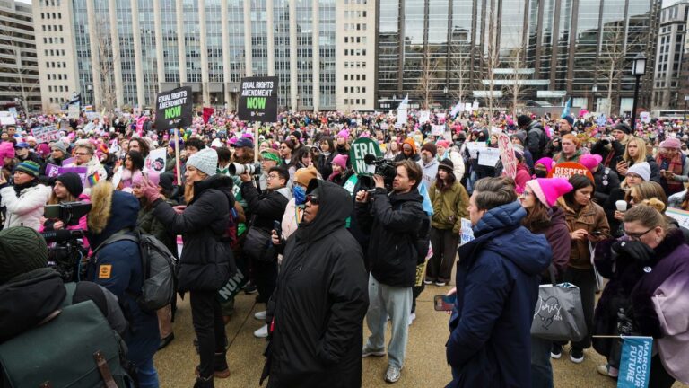 Thousands gather in Washington to protest Trump inauguration.