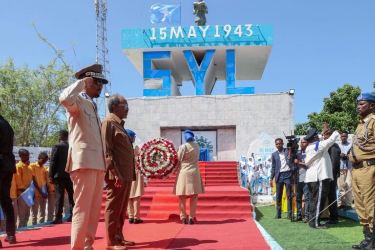 President Hassan congratulates and lays flowers at the  May 15  SYL monument .