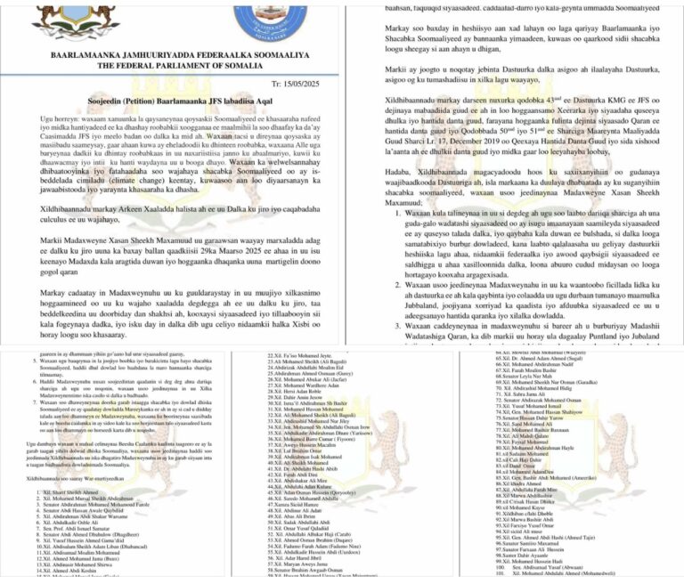 Over 100 Somali Lawmakers from Both Houses Issue Statement on National Political Crisis