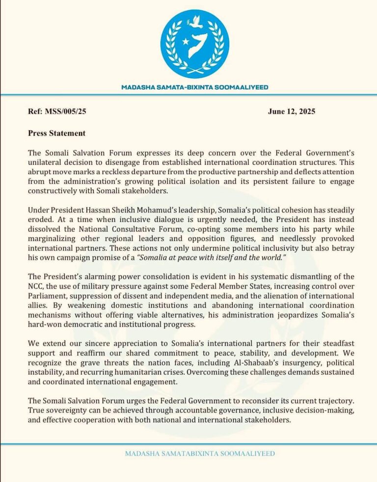 BREAKING NEWS: Somali Opposition Forum Condemns Federal Government’s Call to Disband the C6+ International Group