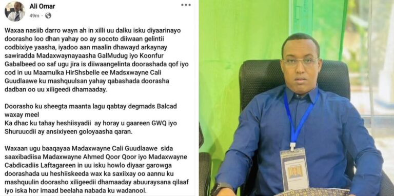 Wasiir Dowlaha Arrimaha Dibadda Cali Cumar Cali (Balcad) oo Eedeyn Adag U Jeediyay Madaxweynaha Hirshabelle