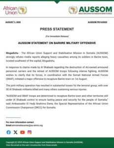 GxbO3tYWwAAqIvz-232x300 AUSSOM denies media reports alleging heavy casualties among its soldiers in Bariire town.